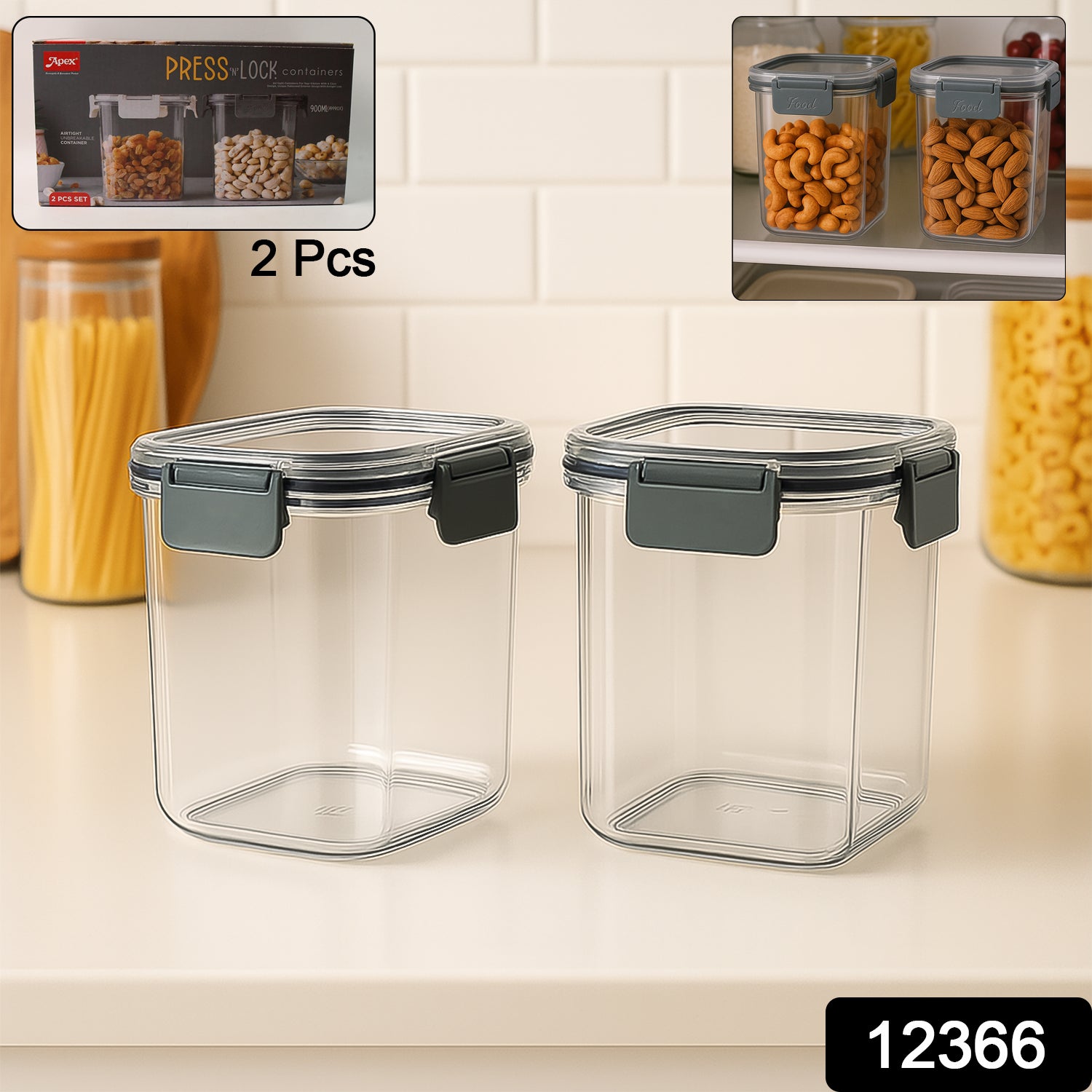 Apex Press N Lock Airtight Food Storage Container Set (2pc900ml) Approx Apex Press N Lock Airtight Food Storage Container Set (2pc900ml) Approx